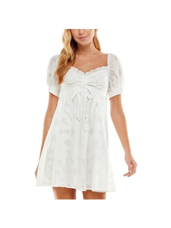City Studio Dresses & Skirts - City Studio White Textured Mini Dress with Puff Detail